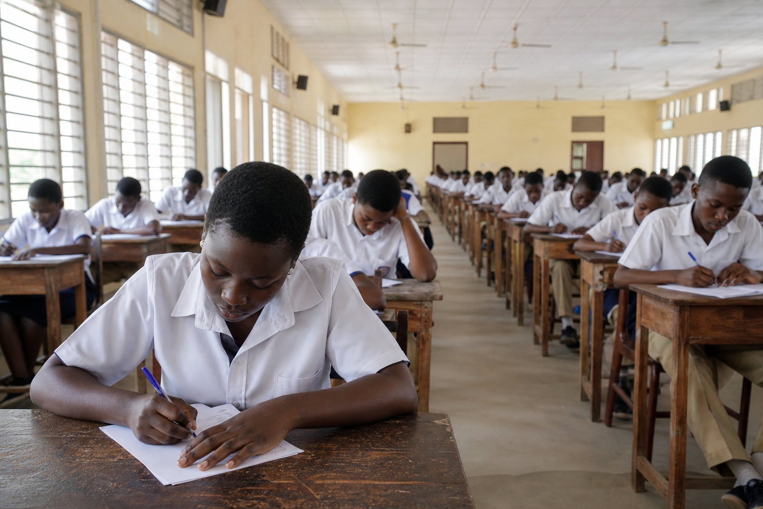 Candidates writing examinations in a hall
